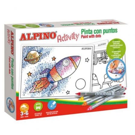 Alpino Pack Activity Pinta con Puntos con 10 Rotuladores Doble Punta y 6 Láminas
